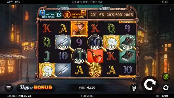 Holmes Reel Detective base game screenshot showing reels and features