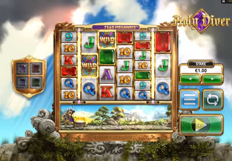 Holy Diver base game screenshot showing reels and features