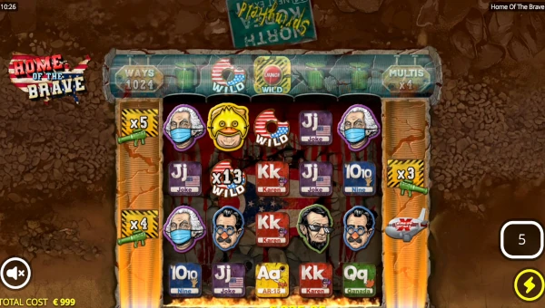Screenshot of Home of the Brave slot demo showing reels and bonus game features