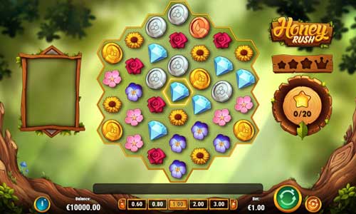 Honey Rush base game screenshot showing reels and features