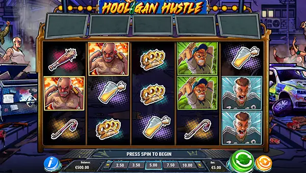 Hooligan Hustle base game screenshot showing reels and features