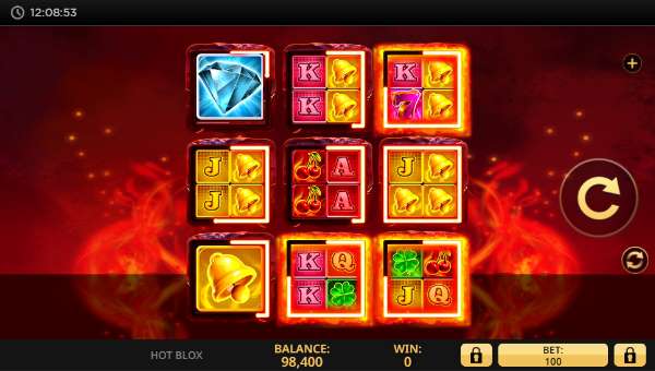 Hot Blox base game screenshot showing reels and features