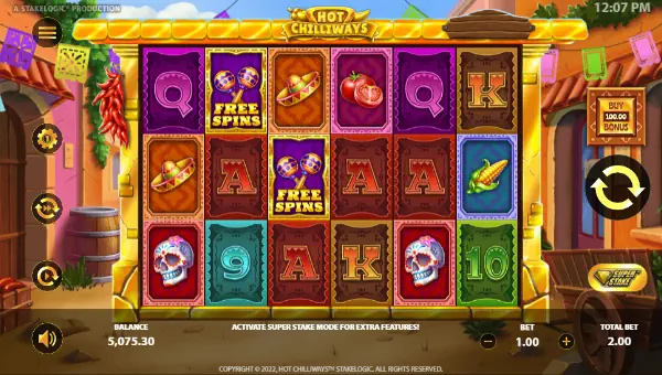 Hot Chilliways base game screenshot showing reels and features
