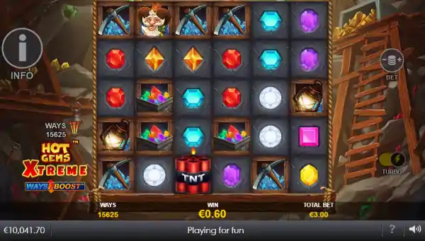 Hot Gems Extreme base game screenshot showing reels and features