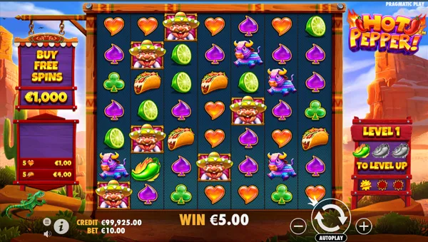 Hot Pepper base game screenshot showing reels and features
