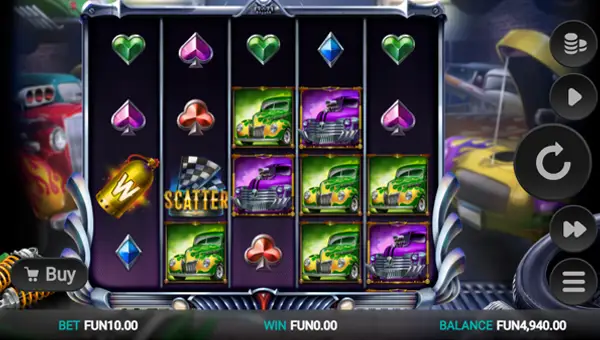 Hot Rod Racers base game screenshot showing reels and features