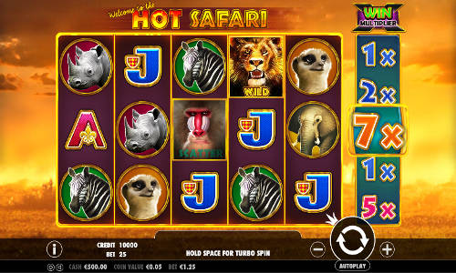 Hot Safari base game screenshot showing reels and features