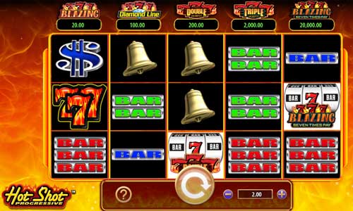 Hot Shot Progressive base game screenshot showing reels and features