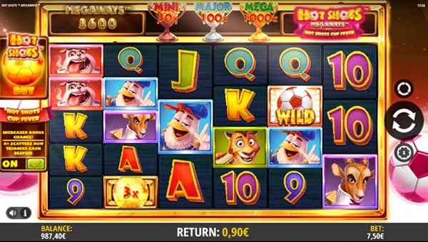 Hot Shots Megaways base game screenshot showing reels and features