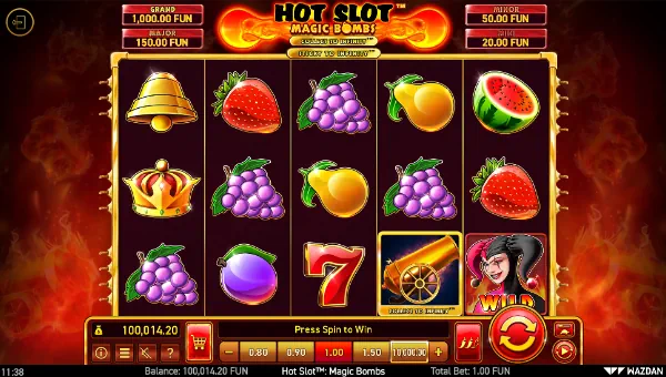 Hot Slot Magic Bombs base game screenshot showing reels and features