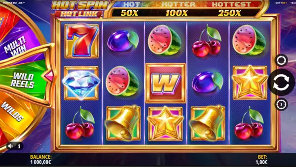 Hot Spin Hot Link base game screenshot showing reels and features