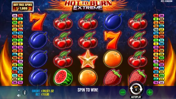 Hot to Burn Extreme base game screenshot showing reels and features