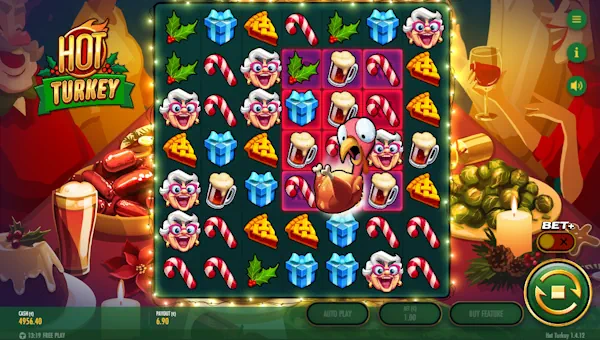 Hot Turkey base game screenshot showing reels and features