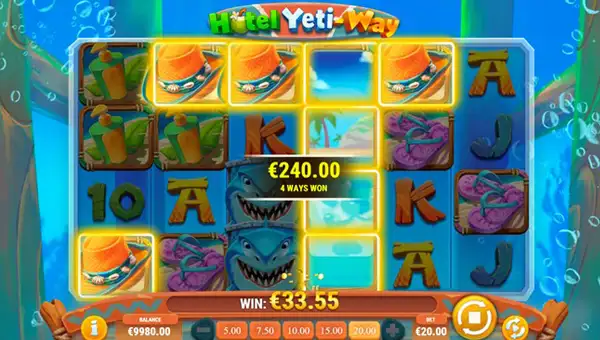 Hotel Yeti Way base game screenshot showing reels and features