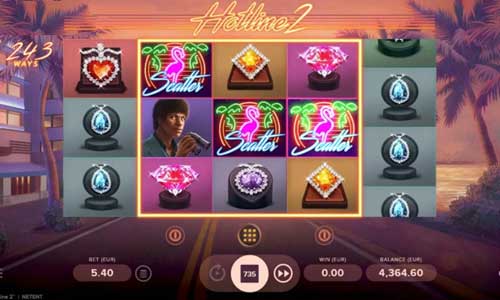Hotline 2 base game screenshot showing reels and features