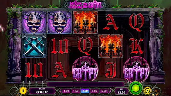 House of Doom 2 The Crypt base game screenshot showing reels and features