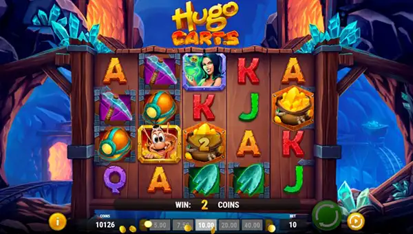 Hugo Carts base game screenshot showing reels and features