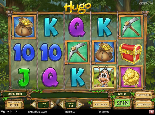 Hugo base game screenshot showing reels and features