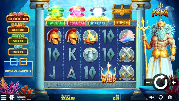 Hyper Frames Poseidon base game screenshot showing reels and features