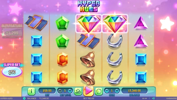 Hyper Hues base game screenshot showing reels and features
