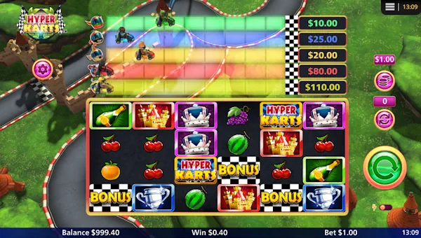 Hyper Karts base game screenshot showing reels and features