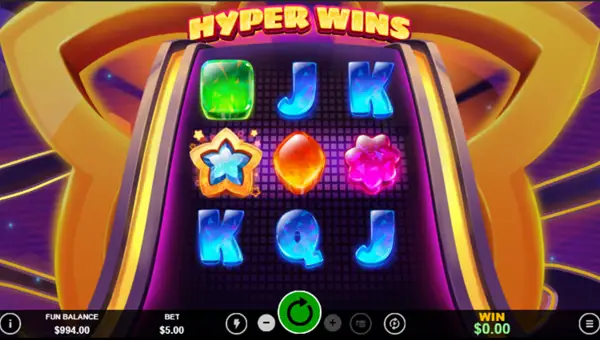 Hyper Wins base game screenshot showing reels and features