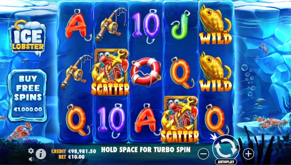 Ice Lobster base game screenshot showing reels and features
