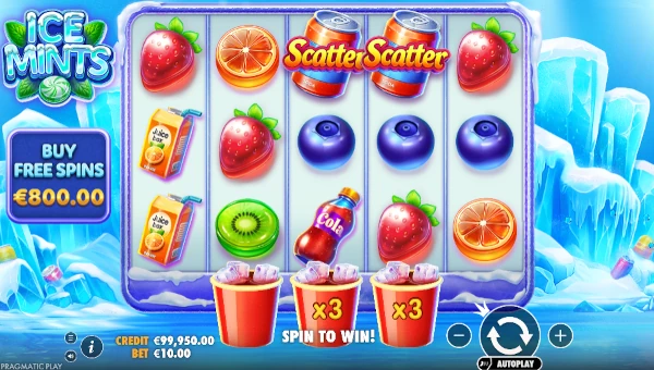 Ice Mints base game screenshot showing reels and features