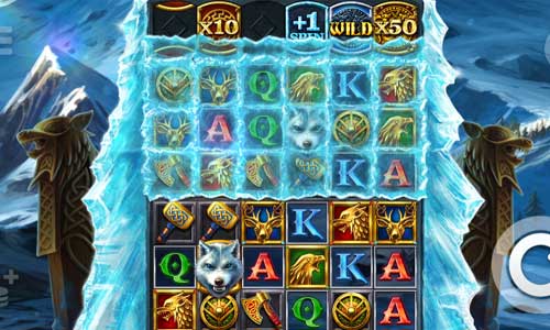 Ice Wolf base game screenshot showing reels and features