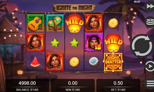 Ignite the Night base game screenshot showing reels and features