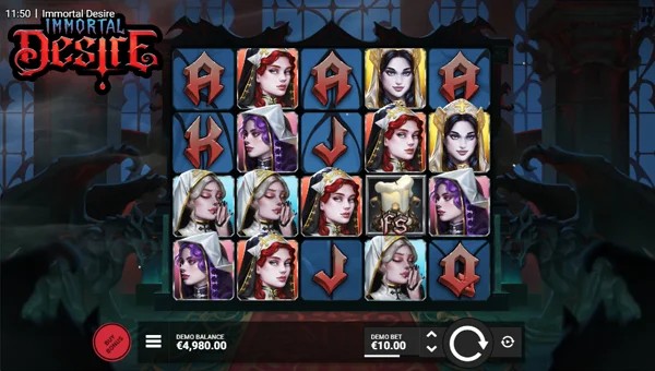 Immortal Desire base game screenshot showing reels and features