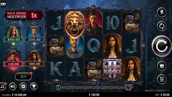 Immortal Romance 2 base game screenshot showing reels and features