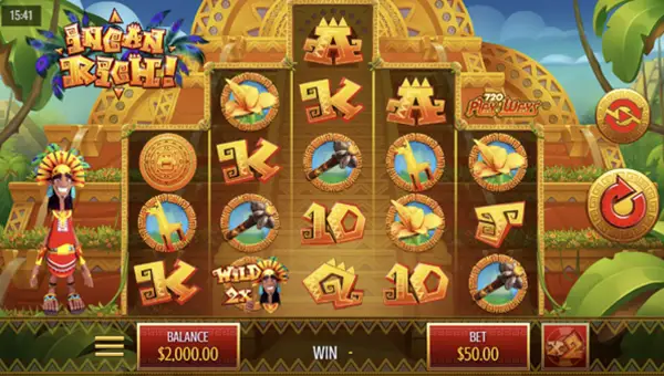 Incan Rich base game screenshot showing reels and features