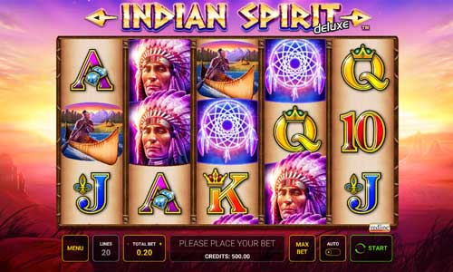 Indian Spirit Deluxe base game screenshot showing reels and features