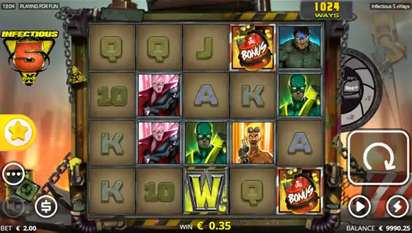 Infectious 5 base game screenshot showing reels and features