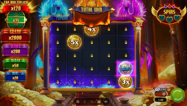 Screenshot of Infernal Trinity Go Guaranteed slot demo showing reels and bonus game features