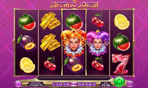 Inferno Joker base game screenshot showing reels and features