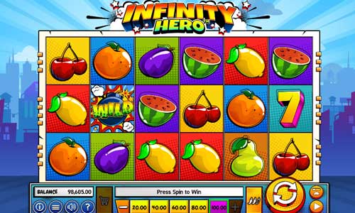 Infinity Hero base game screenshot showing reels and features