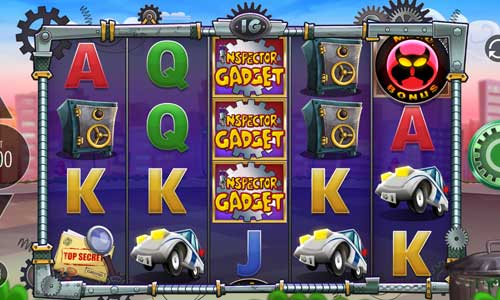 Inspector Gadget base game screenshot showing reels and features