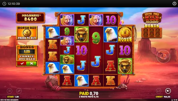 Into The Wild Megaways base game screenshot showing reels and features