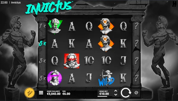 Invictus base game screenshot showing reels and features