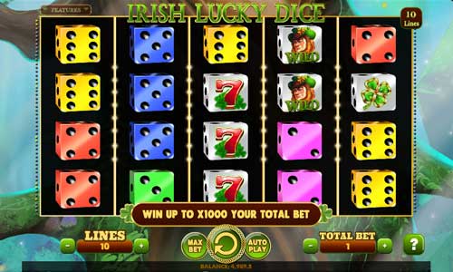 Irish Lucky Dice base game screenshot showing reels and features