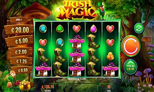 Irish Magic base game screenshot showing reels and features