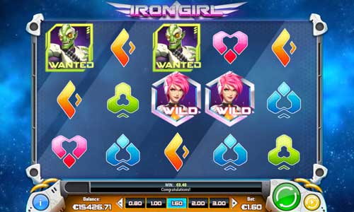Iron Girl base game screenshot showing reels and features