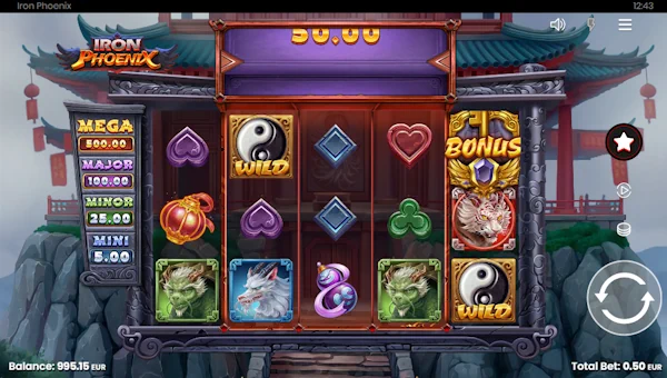 Iron Phoenix base game screenshot showing reels and features