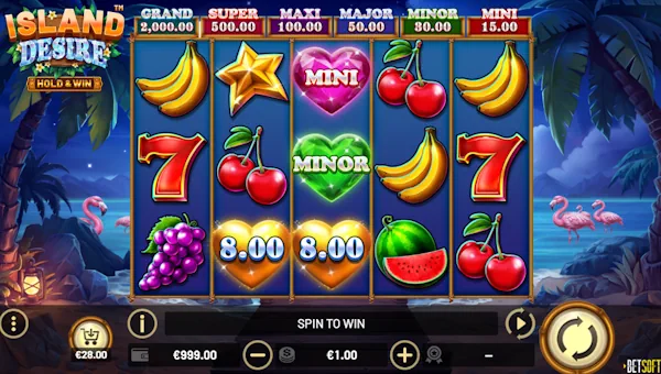 Island Desire base game screenshot showing reels and features