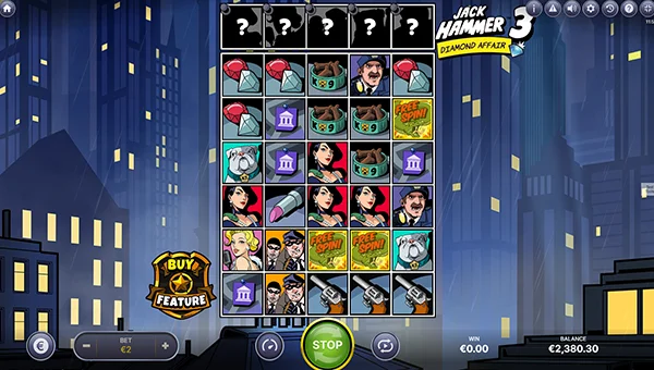 Jack Hammer 3 Diamond Affair base game screenshot showing reels and features