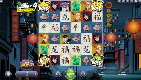 Jack Hammer 4 Chasing the Dragon base game screenshot showing reels and features