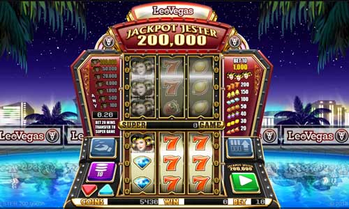 Jackpot Jester 200000 base game screenshot showing reels and features