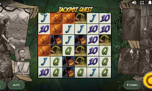 Jackpot Quest base game screenshot showing reels and features